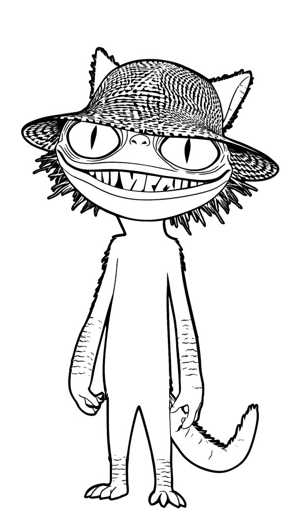Grinning Cat in a Hat — coloring page