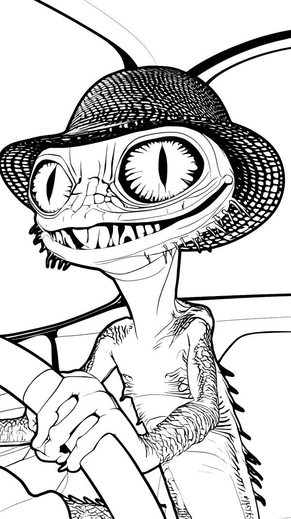 Lizard Driving Adventure — coloring page