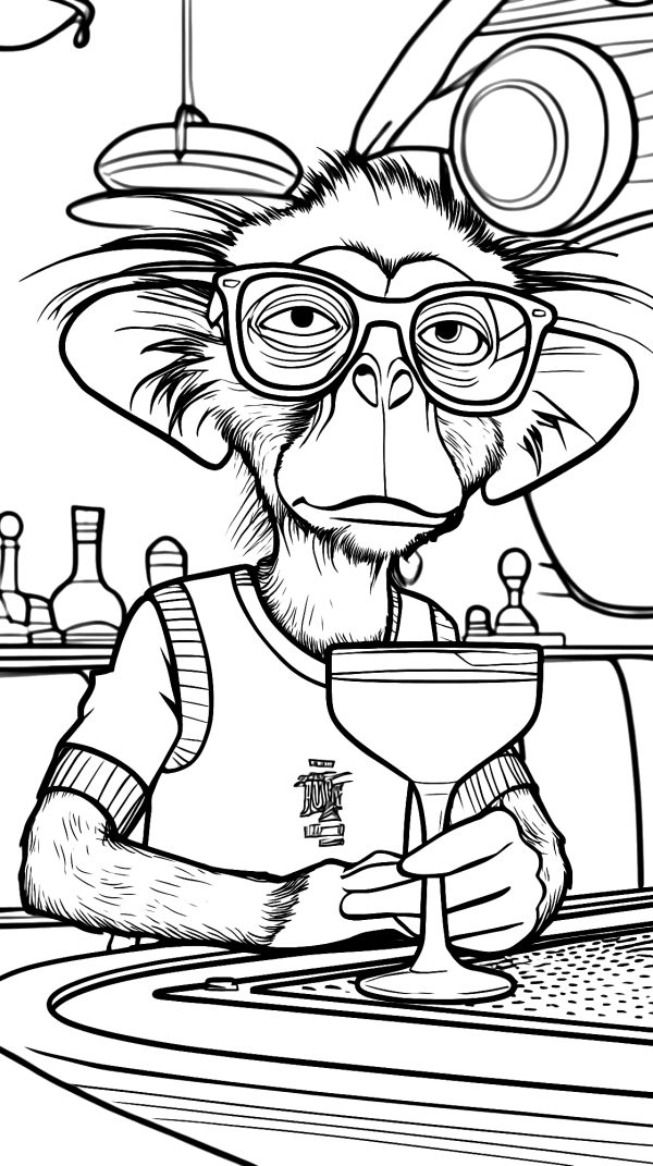 Monkey at the Bar — coloring page