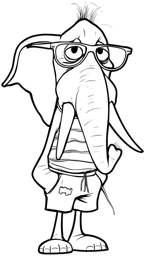 Elephant with Glasses — coloring page