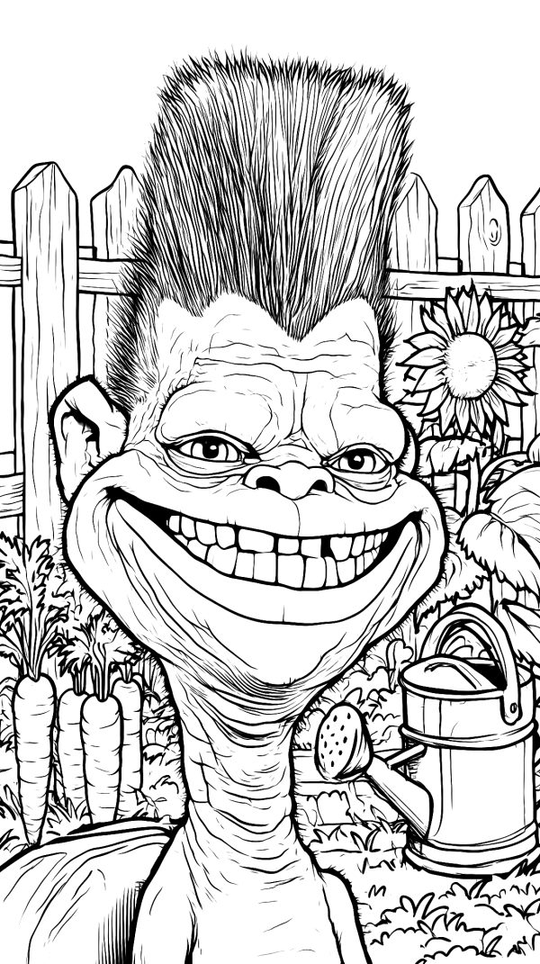 Gardener with a Big Smile — coloring page