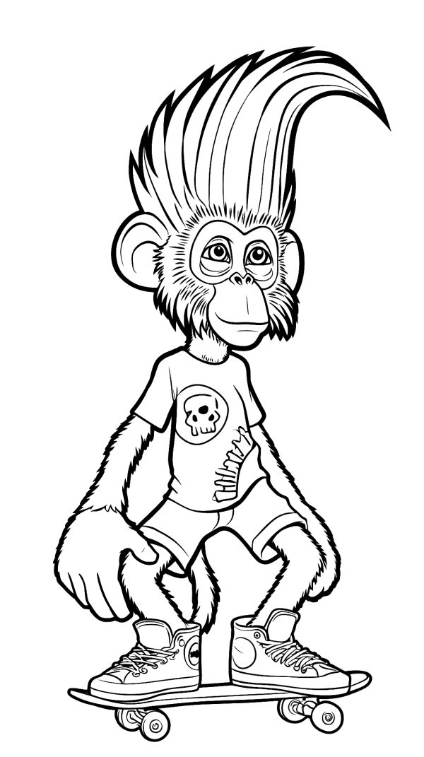 Skateboarding Monkey Fun — coloring page