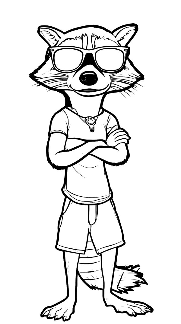 Cool Raccoon with Shades — coloring page