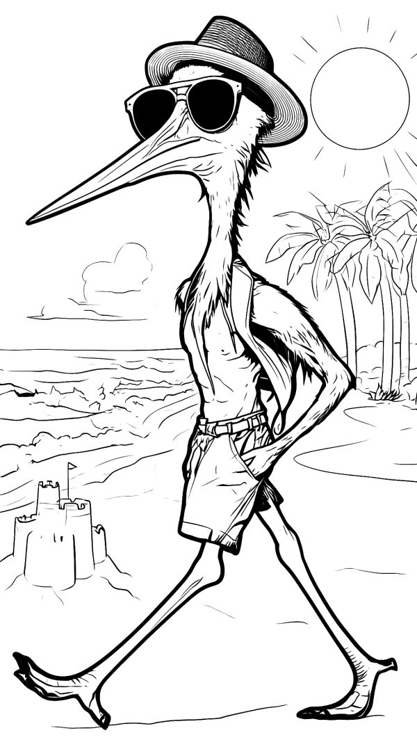 Cool Bird on Vacation — coloring page