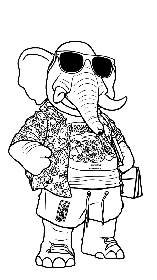 Cool Elephant Vacation — coloring page