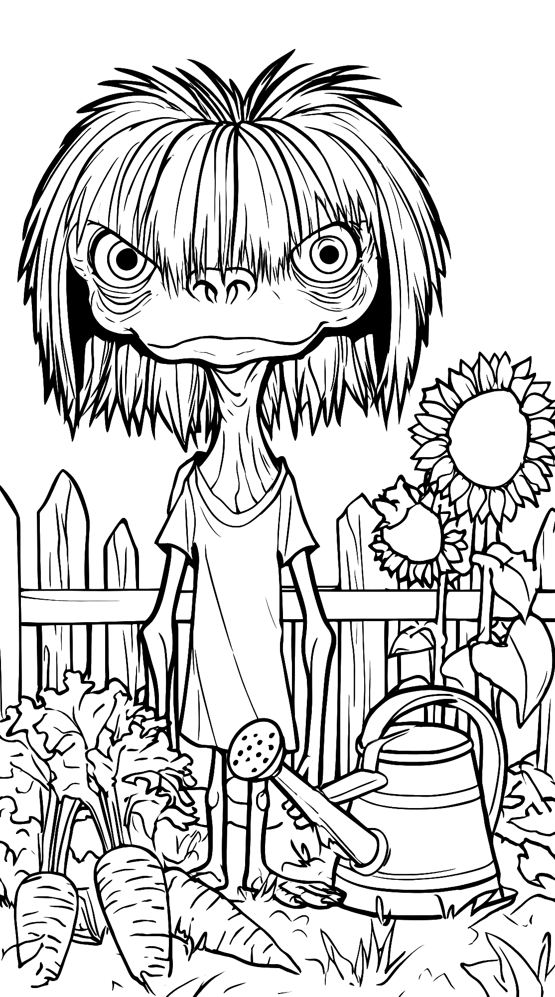 Garden Creature with Watering Can — coloring page