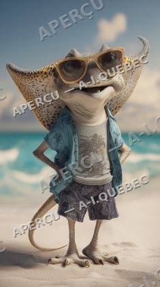 Happy Stingray at the Beach with Sunglasses