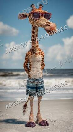 Giraffe with Sunglasses at the Beach